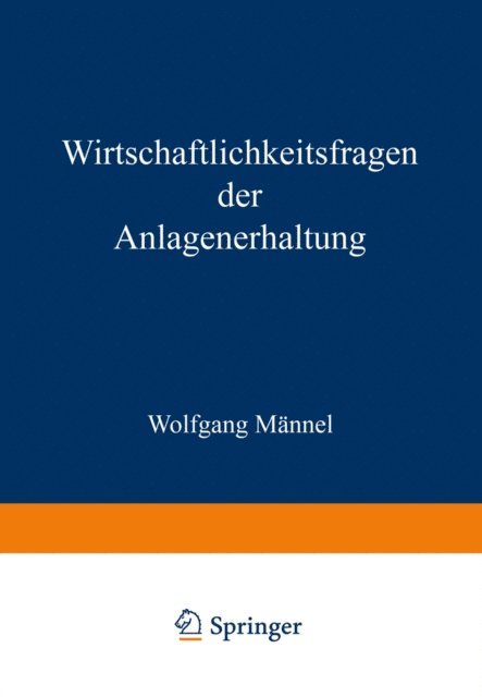 Wolfgang Mannel - Wirtschaftlichkeitsfragen der Anlagenerhaltung, E-bok