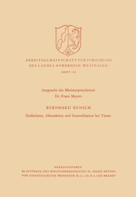Bernhard Rensch - Gedächtnis, Abstraktion und Generalisation bei Tieren, E-bok