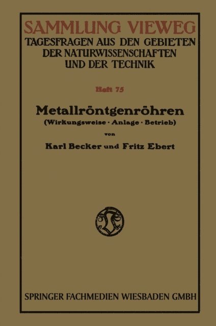 Karl Becker - Metallröntgenröhren, E-bok