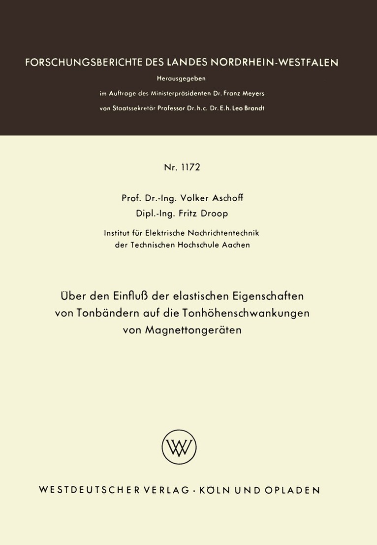Volker Aschoff - Über den Einfluß der elastischen Eigenschaften von Tonbändern auf die Tonhöhenschwankungen von Magnettongeräten, Häftad