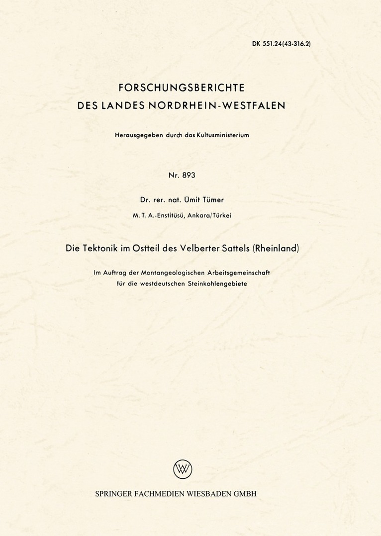 Ümit Tümer - Die Tektonik im Ostteil des Velberter Sattels (Rheinland), Häftad