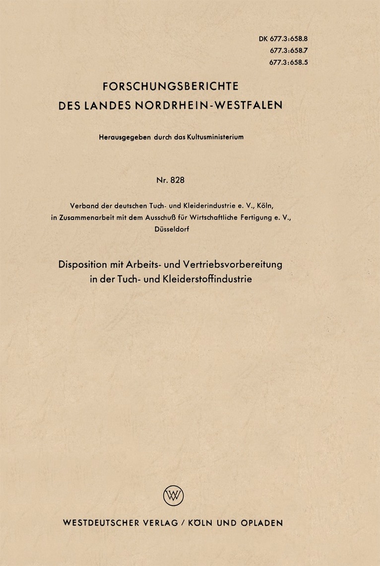 Kenneth A. Loparo, Verband der deutschen Tuch- und Kleideri - Disposition mit Arbeits- und Vertriebsvorbereitung in der Tuch- und Kleiderstoffindustrie, Häftad
