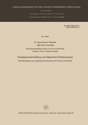 Hans-Werner Oberlack - Energiepreisentwicklung Und Allgemeine Preisbewegung: Einzeldarstellung Und Vergleichende Untersuchung Für Europa Und Die USA, Häftad