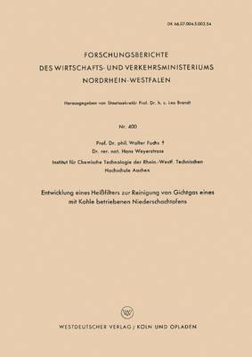 Walter Maximilian Fuchs - Entwicklung Eines Heißfilters Zur Reinigung Von Gichtgas Eines Mit Kohle Betriebenen Niederschachtofens, Häftad