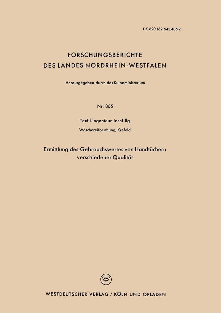 Josef Ilg - Ermittlung des Gebrauchswertes von Handtüchern verschiedener Qualität, Häftad