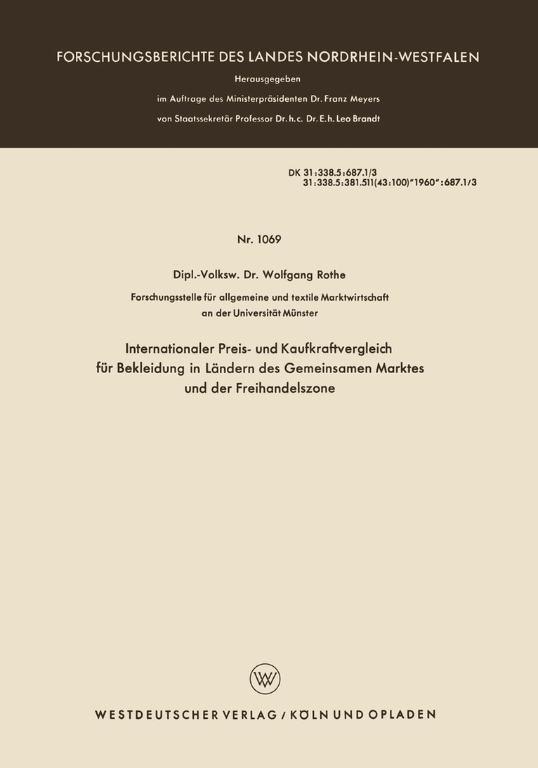 Wolfgang Rothe - Internationaler Preis- und Kaufkraftvergleich für Bekleidung in Ländern des Gemeinsamen Marktes und der Freihandelszone, Häftad