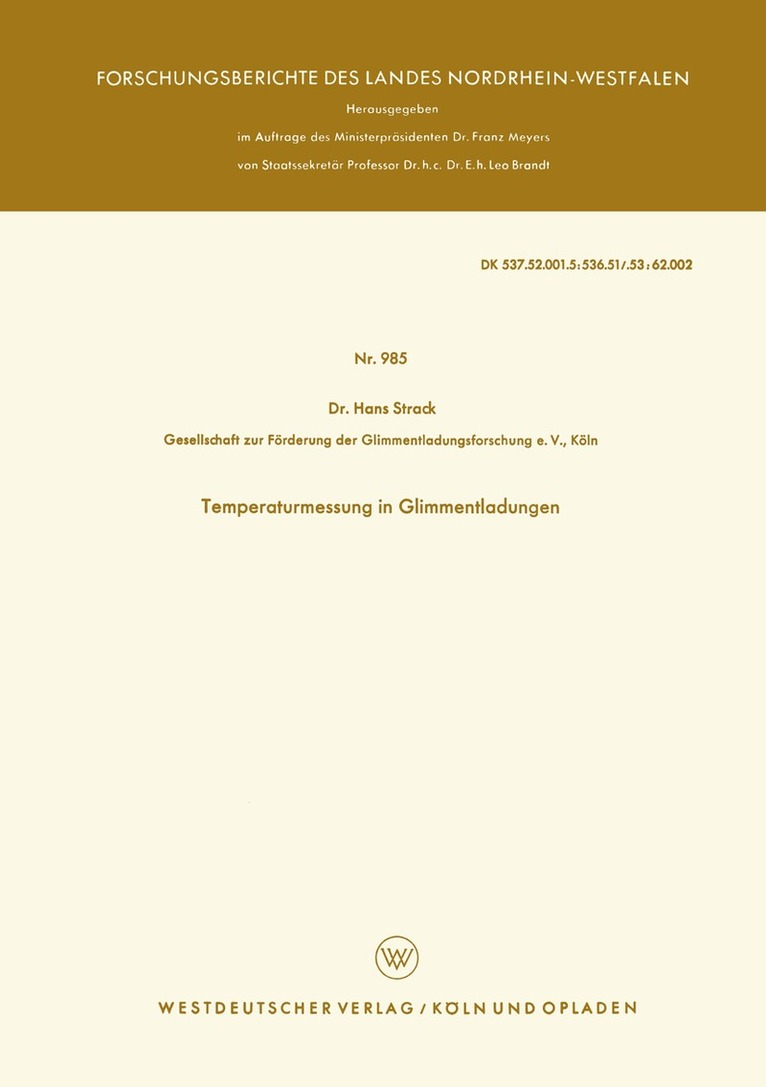 Hans Strack - Temperaturmessung in Glimmentladungen, Häftad