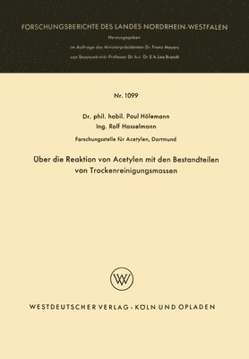 Paul Hölemann - Über die Reaktion von Acetylen mit den Bestandteilen von Trockenreinigungsmassen, Häftad. Tillgänglighet: Lägg i varukorg