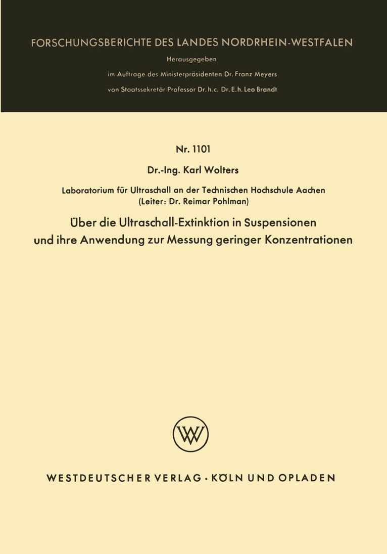 Karl Wolters - Über die Ultraschall-Extinktion in Suspensionen und ihre Anwendung zur Messung geringer Konzentrationen, Häftad