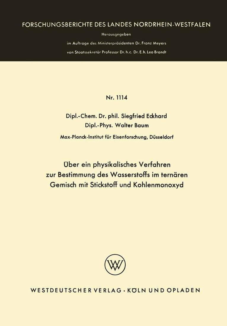 Siegfried Eckhard - Über ein physikalisches Verfahren zur Bestimmung des Wasserstoffs im ternären Gemisch mit Stickstoff und Kohlenmonoxyd, Häftad
