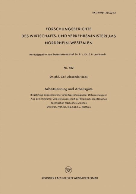 Carl Alexander Roos - Arbeitsleistung und Arbeitsgüte, E-bok