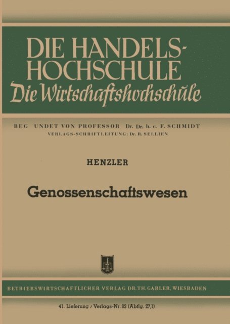 Reinhold Henzler - Genossenschaftswesen, E-bok