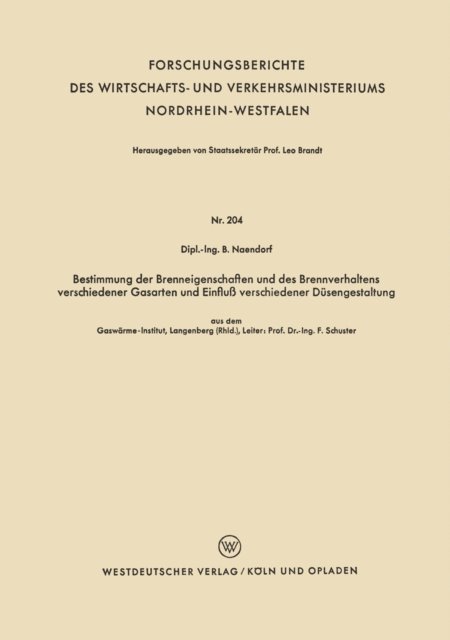 Bernhard Naendorf - Bestimmung der Brenneigenschaften und des Brennverhaltens verschiedener Gasarten und Einfluß verschiedener Düsengestaltung, E-bok