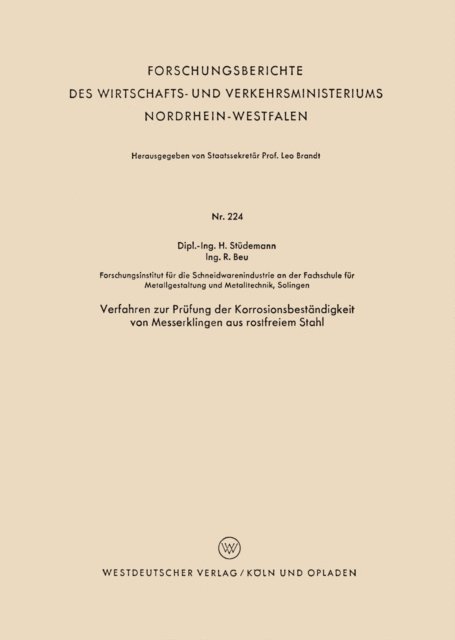 Hans Studemann - Verfahren zur Prüfung der Korrosionsbeständigkeit von Messerklingen aus rostfreiem Stahl, E-bok