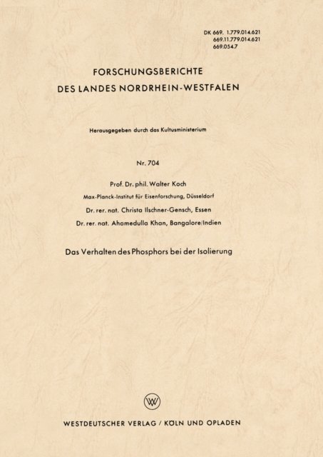 Walter Koch - Das Verhalten des Phosphors bei der Isolierung, E-bok