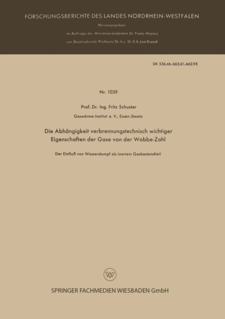 Fritz Schuster - Die Abhängigkeit verbrennungstechnisch wichtiger Eigenschaften der Gase von der Wobbe-Zahl, E-bok