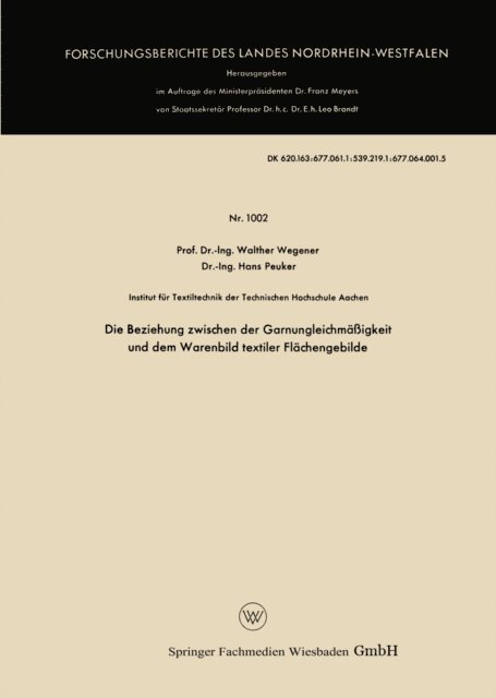 Walther Wegener - Die Beziehung zwischen der Garnungleichmäßigkeit und dem Warenbild textiler Flächengebilde, E-bok