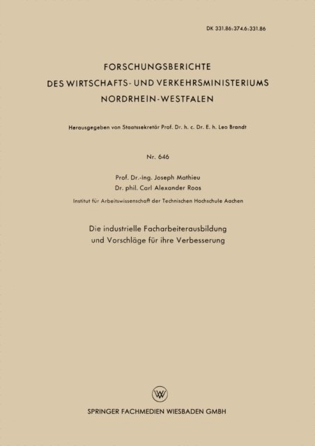Joseph Mathieu - Die industrielle Facharbeiterausbildung und Vorschläge für ihre Verbesserung, E-bok