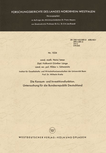 Heinz Ismar - Die Konsum- und Investitionsfunktion. Untersuchung für die Bundesrepublik Deutschland, E-bok