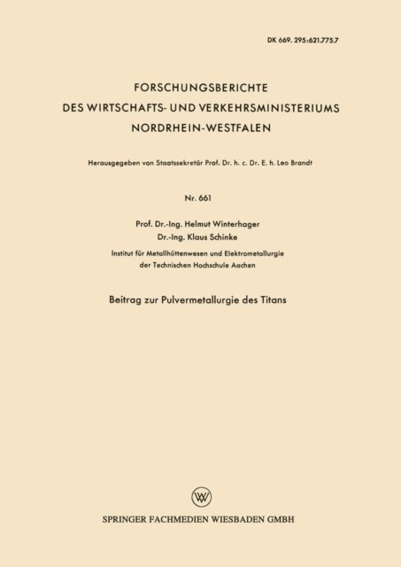 Helmut Winterhager - Beitrag zur Pulvermetallurgie des Titans, E-bok