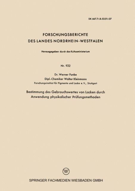 Werner Funke - Bestimmung des Gebrauchswertes von Lacken durch Anwendung physikalischer Prüfungsmethoden, E-bok