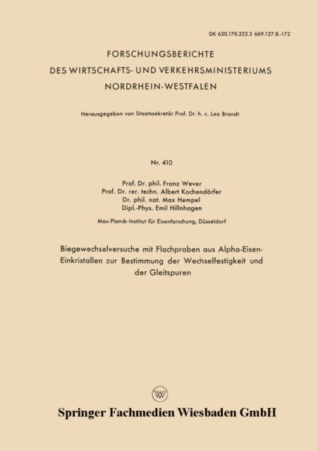 Emil Hillnhagen, Max Hempel, Albert Kochendorfer, Franz Wever - Biegewechselversuche mit Flachproben aus Alpha-Eisen-Einkristallen zur Bestimmung der Wechselfestigkeit und der Gleitspuren, E-bok