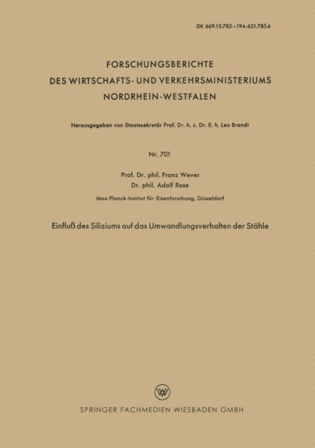 Franz Wever - Einfluß des Siliziums auf das Umwandlungsverhalten der Stähle, E-bok