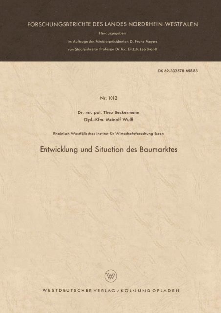 Theo Beckermann - Entwicklung und Situation des Baumarktes, E-bok