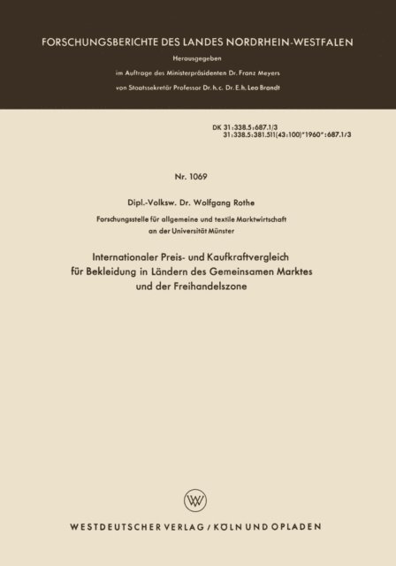 Wolfgang Rothe - Internationaler Preis- und Kaufkraftvergleich für Bekleidung in Ländern des Gemeinsamen Marktes und der Freihandelszone, E-bok