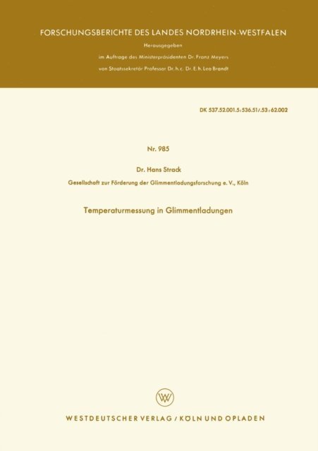 Hans Strack - Temperaturmessung in Glimmentladungen, E-bok