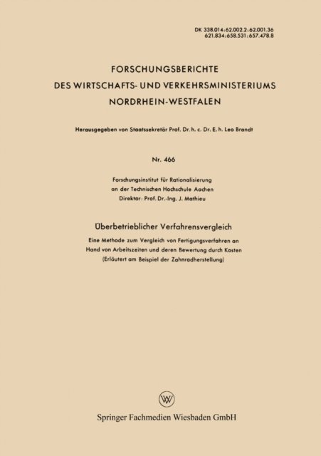J. Mathieu - Überbetrieblicher Verfahrensvergleich, E-bok