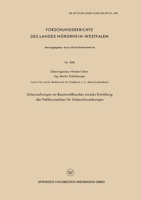 Herbert Stein - Untersuchungen an Baumwollkarden zwecks Ermittlung der Fehlerursachen für Dickeschwankungen, E-bok