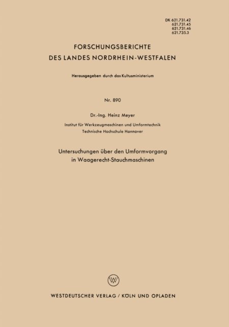 Heinz Meyer - Untersuchungen über den Umformvorgang in Waagerecht-Stauchmaschinen, E-bok