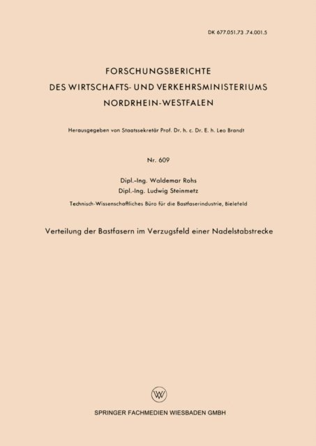 Waldemar Rohs - Verteilung der Bastfasern im Verzugsfeld einer Nadelstabstrecke, E-bok