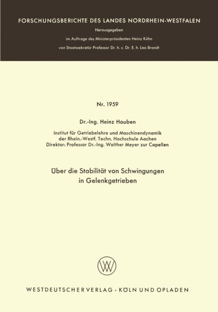 Heinz Houben - Über die Stabilität von Schwingungen in Gelenkgetrieben, E-bok