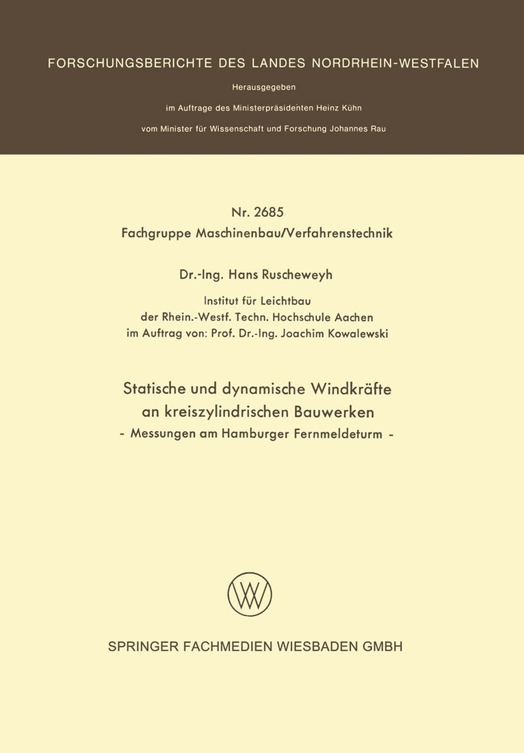 Hans Ruscheweyh - Statische und dynamische Windkräfte an kreiszylindrischen Bauwerken, Häftad