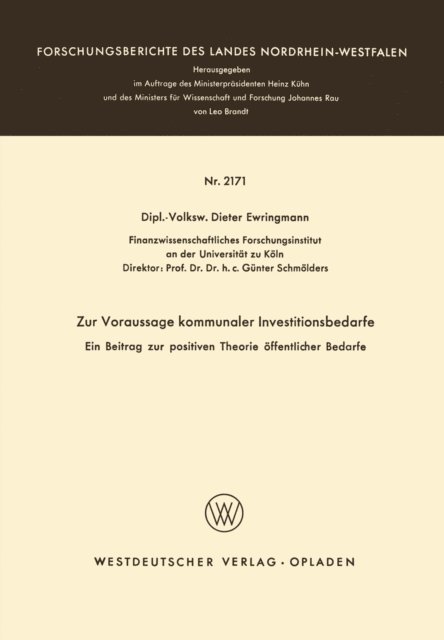 Dieter Ewringmann - Zur Voraussage kommunaler Investitionsbedarfe, E-bok