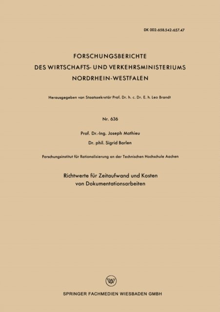 Joseph Mathieu - Richtwerte für Zeitaufwand und Kosten von Dokumentationsarbeiten, E-bok