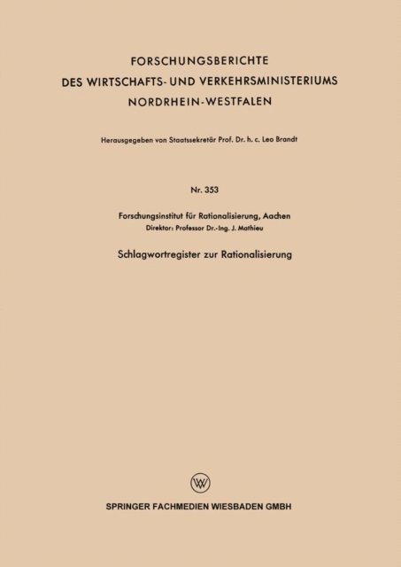 J. Mathieu - Schlagwortregister zur Rationalisierung, E-bok