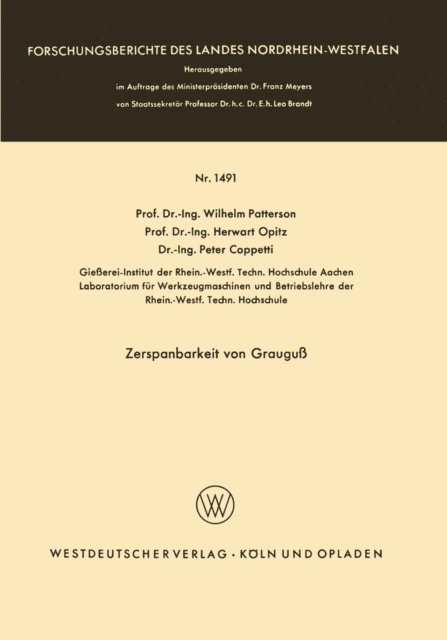 Wilhelm Patterson - Zerspanbarkeit von Grauguß, E-bok