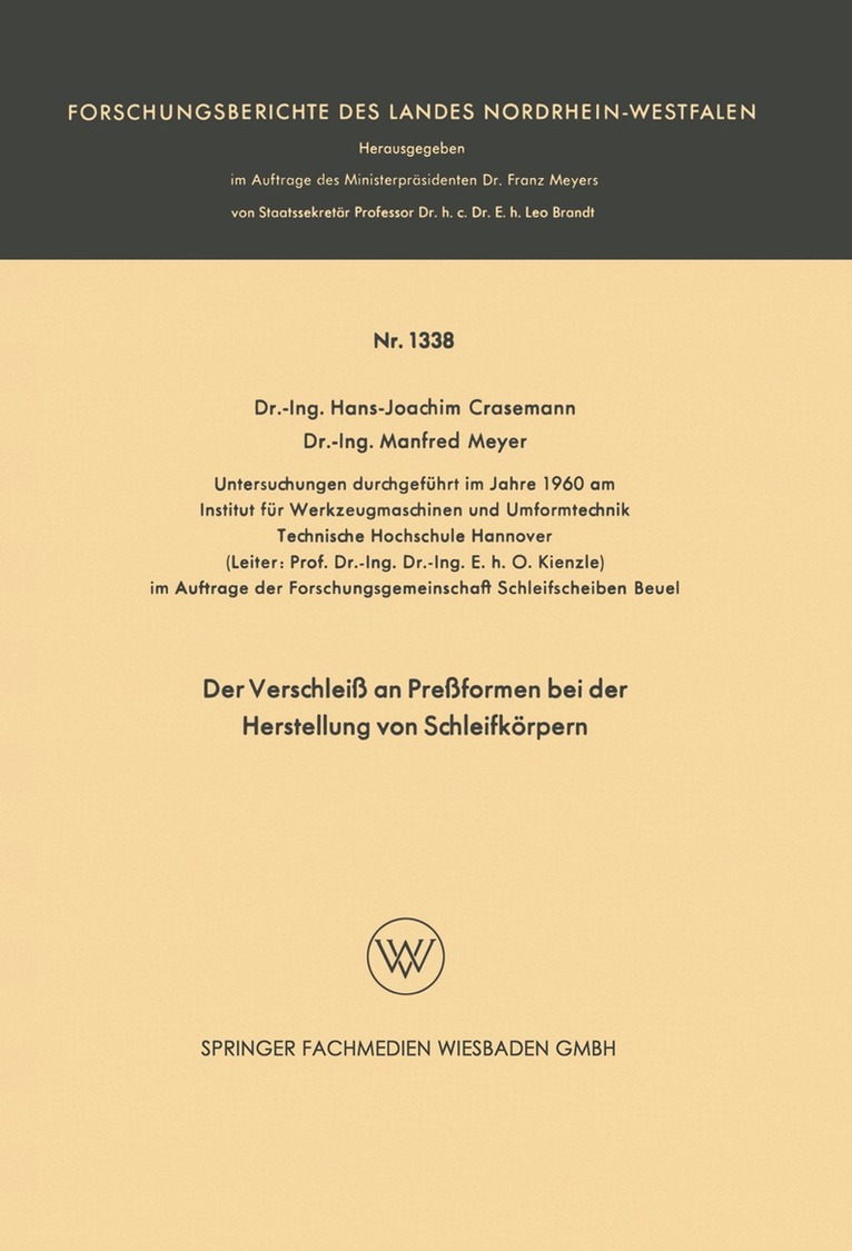 Hans-Joachim Crasemann - Der Verschleiß an Preßformen bei der Herstellung von Schleifkörpern, Häftad