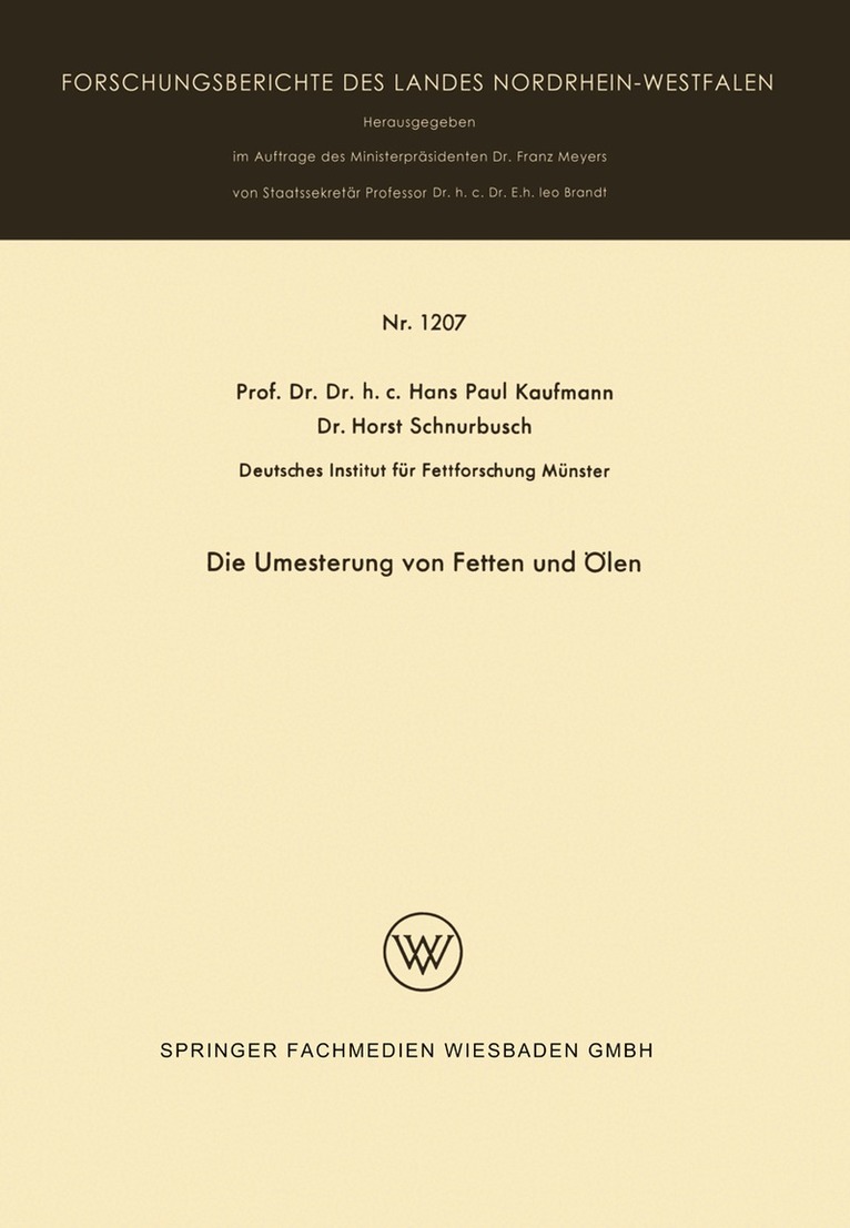 Hans Paul Kaufmann - Die Umesterung von Fetten und Ölen, Häftad