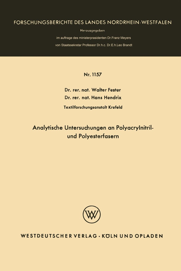 Walter Fester - Analytische Untersuchungen an Polyacrylnitril- und Polyesterfasern, Häftad