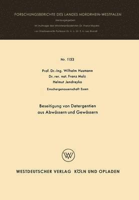Wilhelm Husmann - Beseitigung Von Detergentien Aus Abwässern Und Gewässern, Häftad