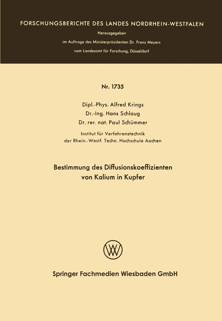 Alfred Krings - Bestimmung des Diffusionskoeffizienten von Kalium in Kupfer, Häftad