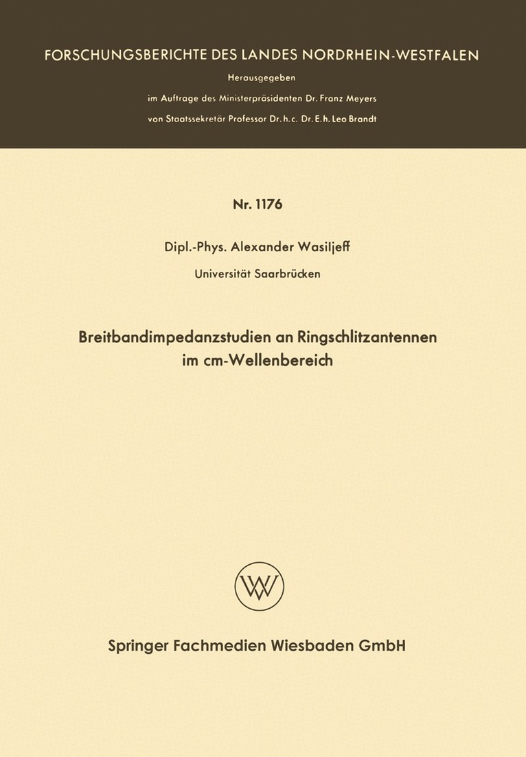 Alexander Wasiljeff - Breitbandimpedanzstudien an Ringschlitzantennen im cm-Wellenbereich, Häftad