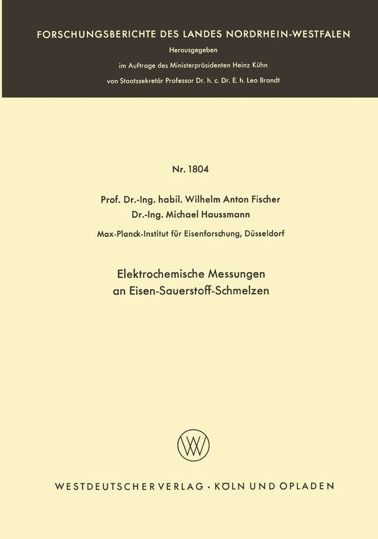 Wilhelm Anton Fischer - Elektrochemische Messungen an Eisen-Sauerstoff-Schmelzen, Häftad