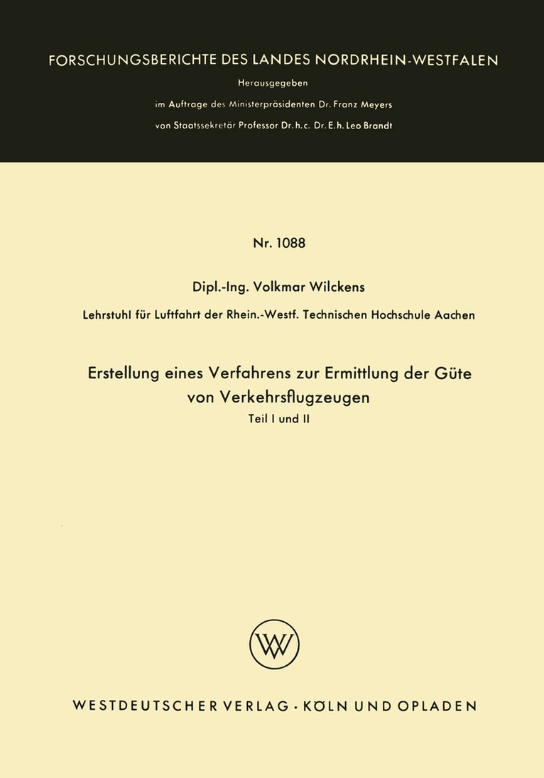 Volkmar Wilckens - Erstellung eines Verfahrens zur Ermittlung der Güte von Verkehrsflugzeugen, Häftad