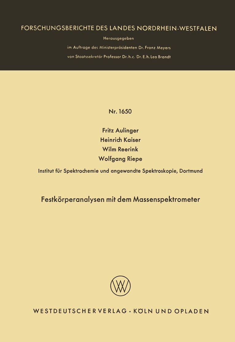 Fritz Aulinger - Festkörperanalysen mit dem Massenspektrometer, Häftad