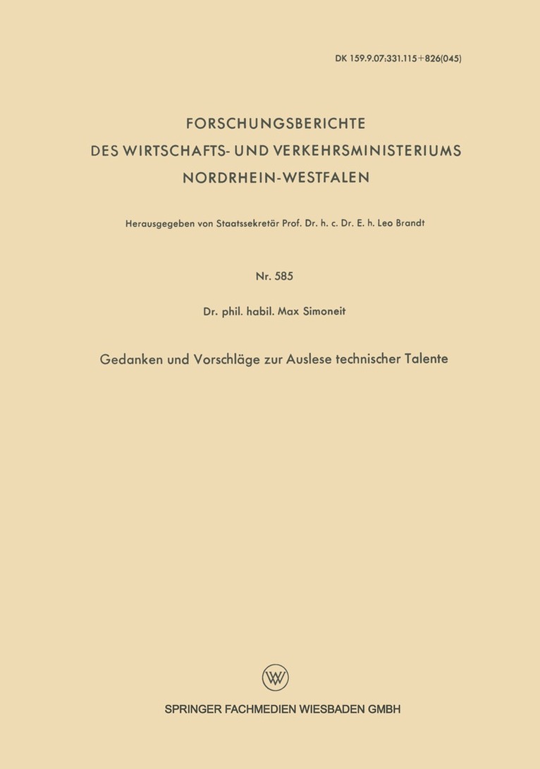 Max Simoneit - Gedanken und Vorschläge zur Auslese technischer Talente, Häftad